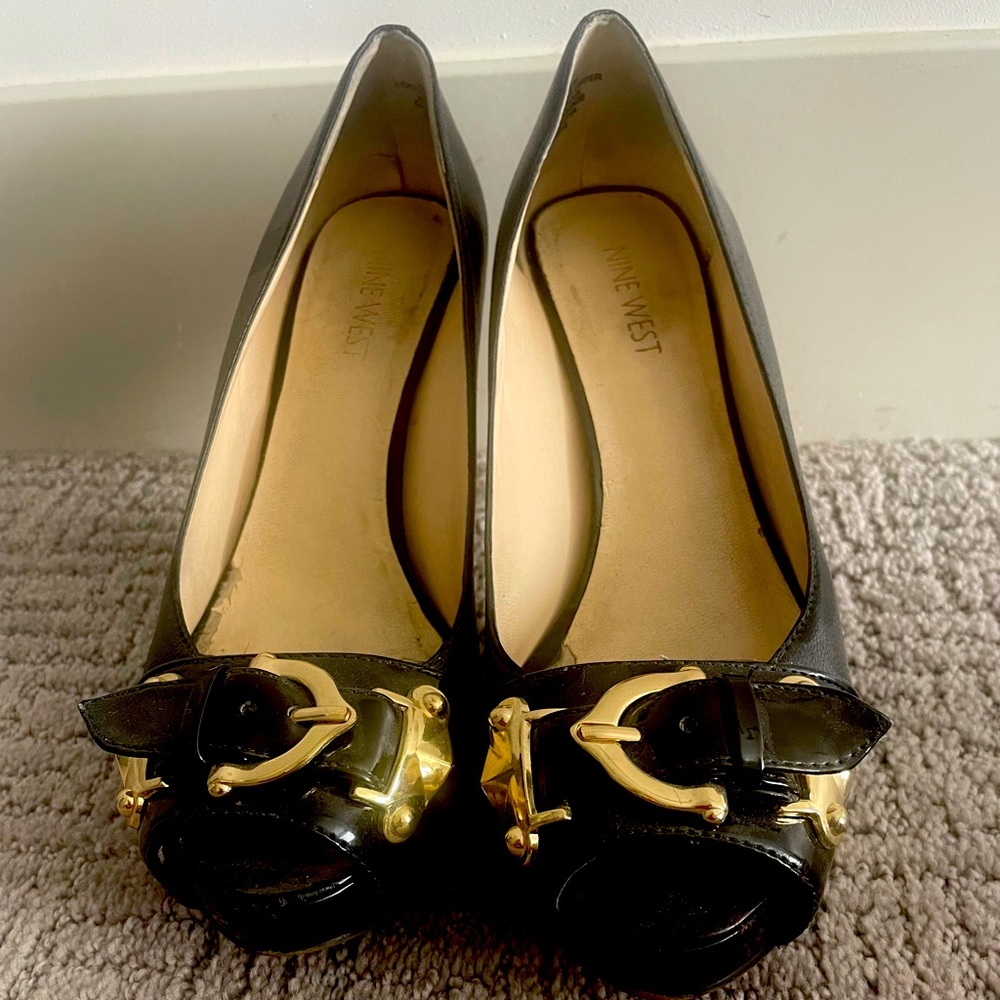 Nine West Chocolate Leather Blk/Blk Heels Size 6.5
